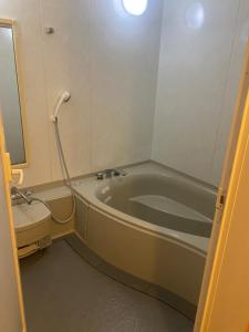 a bathroom with a bath tub and a toilet at ホテルラブリー淡路島 in Sumoto