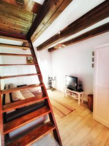 a loft conversion with a ladder in a room at Holiday House - Hidden in Velebit in Senj