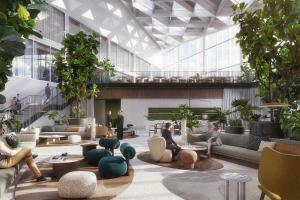 a rendering of the lobby of a building at Estrel Tower in Berlin