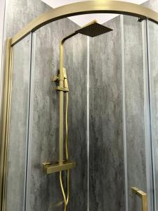 a shower with a shower head in a shower stall at Austens Apartments in Torquay +87 photos