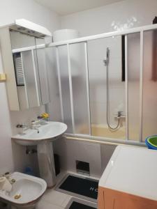 a bathroom with a sink and a shower at Apartment Magdalena in Dobrota +13 photos
