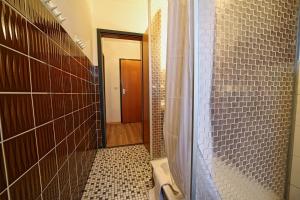 a bathroom with a shower and a toilet in it at Appartement-4 in Süddorf