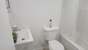 a bathroom with a toilet and a sink and a tub at 2 Bedroom Suite in Transcona in Winnipeg