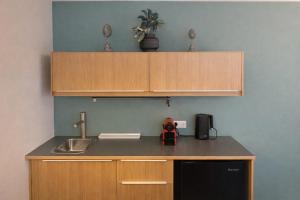 a kitchen with a sink and a counter top at Elite Ermou Suites in Athens +120 photos
