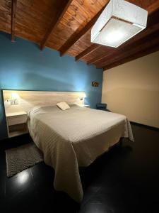 a bedroom with a large bed with a blue wall at Casa Ruta 1 in San José +10 photos