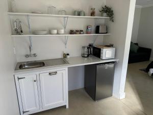 a kitchen with a counter with a sink and a microwave at Kasteelberg View in Riebeek-Wes