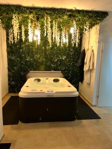 a green wall with a hot tub in a room at Jardin eden88 in Saint Die