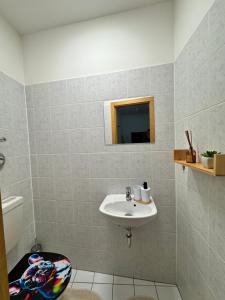 a bathroom with a sink and a toilet at Arminos Large Group Apartment- 3 Zimmer & 2 WCs in Chemnitz +11 photos