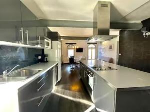 a large kitchen with stainless steel counter tops and appliances at Le VILLAJOUN in Saintes-Maries-de-la-Mer