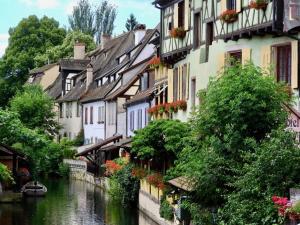 a group of houses on a river in a town at Chez Diane , appartement complet , parking gratuit devant l'immeuble in Colmar
