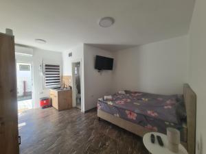 a bedroom with a bed and a flat screen tv at Smeštaj kod Lazarice Šid in Šid