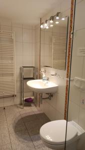 a bathroom with a sink and a toilet at Ferienwohnungen Fuchssteige in Heidenheim an der Brenz +3 photos