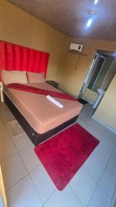 a bedroom with a bed with a red head board at 6 Tiger guest house in Katlehong +8 photos