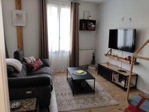 a living room with a couch and a tv at Les Cactus in Grisolles