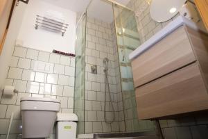 a bathroom with a toilet and a shower at The Nomad Hostel&Pension in Seville +71 photos