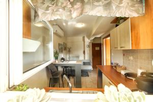 a kitchen and living room with a sink and a counter at The Bliss Z1 in Kastoria