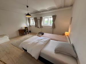 a bedroom with a large bed in a room at Hesede Hovedgård in Haslev