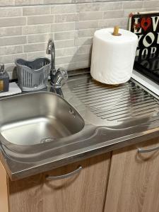 a sink in a kitchen with a roll of toilet paper at Cozy Studio Apartment Pale in Pale +9 photos
