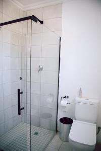 a bathroom with a glass shower with a toilet at L a Grande deluxe in Benoni +32 photos