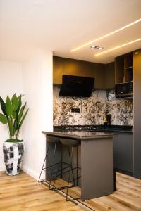a kitchen with a island in a room at Avenue 28th Apartment in Benin City