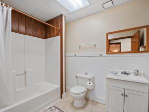 a bathroom with a toilet and a tub and a sink at Smith Lake Retreat - Close To Trident Marina in Crane Hill +26 photos