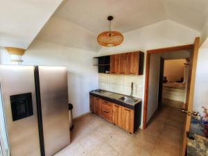 a kitchen with a stainless steel refrigerator and a sink at Reverie in Willemstad