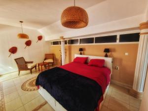 a bedroom with a large bed with red pillows at Reverie in Willemstad +18 photos
