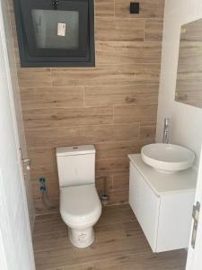 a bathroom with a toilet and a sink at Joy Residence- 3 bedroom apartment with balcony in Nicosia