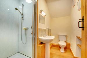 a bathroom with a toilet sink and a shower at 3 Bed in Dolgellau oc-wah464 in Llanfachreth