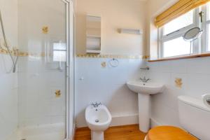 a bathroom with a toilet and a sink and a shower at 4 Bed in Southwold oc-spn in Reydon +2 photos