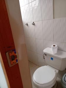 a bathroom with a toilet and a roll of toilet paper at Hospedaje Samay Lodge - autogestionado in Chivay +13 photos