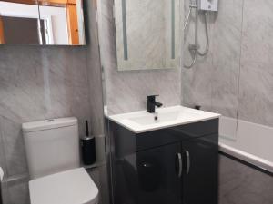 a bathroom with a sink and a toilet and a mirror at 2 Bed in Gower oc-hh919 in Bishopston