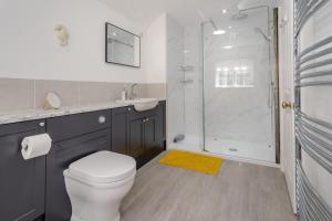 a bathroom with a shower and a toilet and a sink at 3 Bed in Scethrog oc-h30013 in Scethrog +22 photos