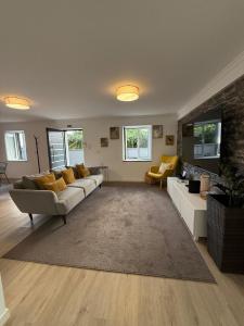 a living room with a couch and a fireplace at RETIRO Da CALHETA in Estreito da Calheta