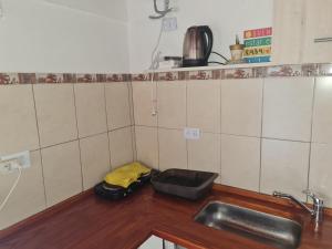 eine Küchenarbeitsplatte mit Spülbecken und Spüle in der Unterkunft Dálet in Villa Parque Siquiman