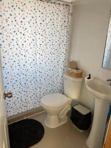 a bathroom with a toilet and a sink at Rincon del desierto lodge in Punta de Choros +8 photos