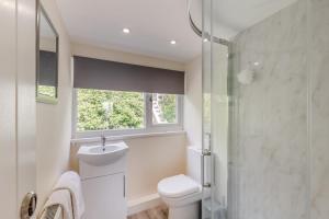 a bathroom with a toilet and a sink and a window at 3 Bed in Aberdovey oc-v29263 in Aberdyfi