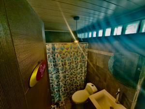 a bathroom with a sink and a toilet and a shower at Casa Palma in Soná +19 photos