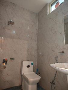 a bathroom with a toilet and a sink at Himalayan siddh yog ashram in Rishīkesh