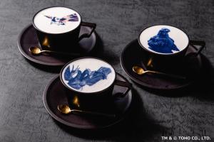 three cups and saucers with pictures of animals on them at Hotel Gracery Shinjuku in Tokyo