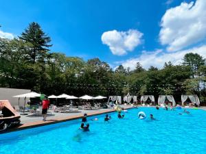 a group of people swimming in a swimming pool at Nami Island Hotel Jeonggwanru in Chuncheon