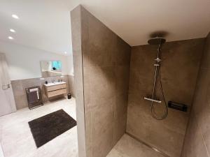 a bathroom with a shower and a sink at Ferienhaus DONAUzeit in Sigmaringen +47 photos