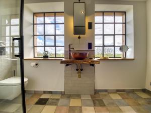a bathroom with a sink and a toilet at Country Lodge - Stall in Tating +20 photos