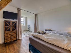 a bedroom with a bed and a flat screen tv at Country Lodge - Stall in Tating