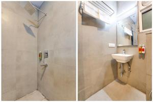 two pictures of a bathroom with a shower and a sink at Townhouse Derawal Nagar in New Delhi