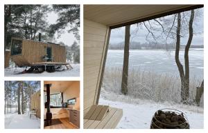 a collage of pictures of a house in the snow at Tiny Houses Klein Ahoi Camp Canow in Wustrow