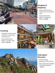 a collage of photos of a city with buildings at Stay Onyu in Seoul