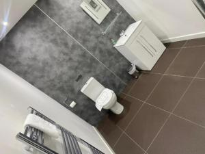 a bathroom with a toilet and a sink and a mirror at Crown Hotel & Bar in Inverness +76 photos