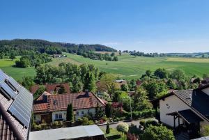 an aerial view of a house in a village at Ferienwohnung Saller in Weißenbrunn