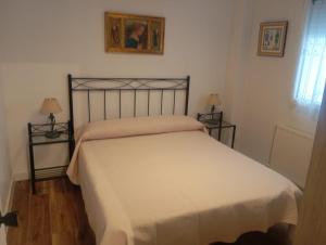 a bed in a bedroom with two nightstands and two lamps at Puentecuervo 3 in Pancorbo